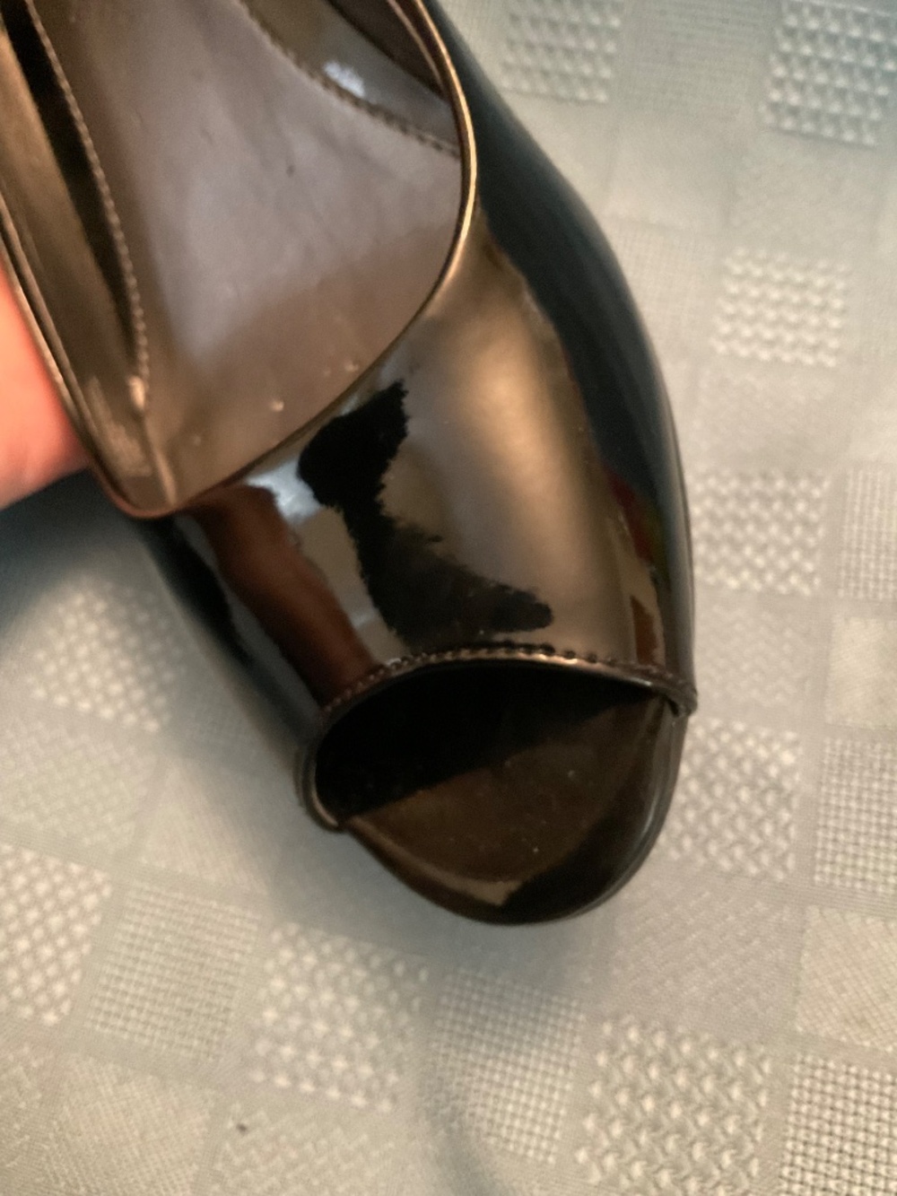 Alfani Step N Flex Sz 6.5 Black Patent Leather Open Toe Wedges - Picture 10 of 12